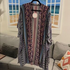 Umgee Purple Blue Patterned Boho Kimono